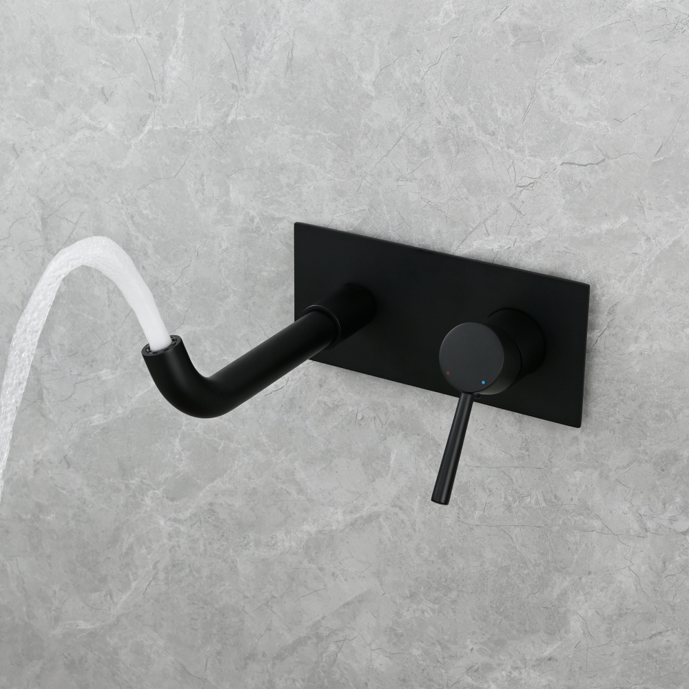 Tecmolog Wall Mount and Black Vessel Bathroom Faucet, 360°Swivel Brass Basin Mixer Tap and Rough in Valve Included BB6083C