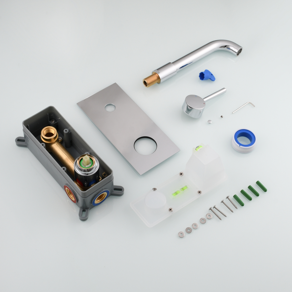 Tecmolog Wall Mount and Black Vessel Bathroom Faucet, 360°Swivel Brass Basin Mixer Tap and Rough in Valve Included BB6083C