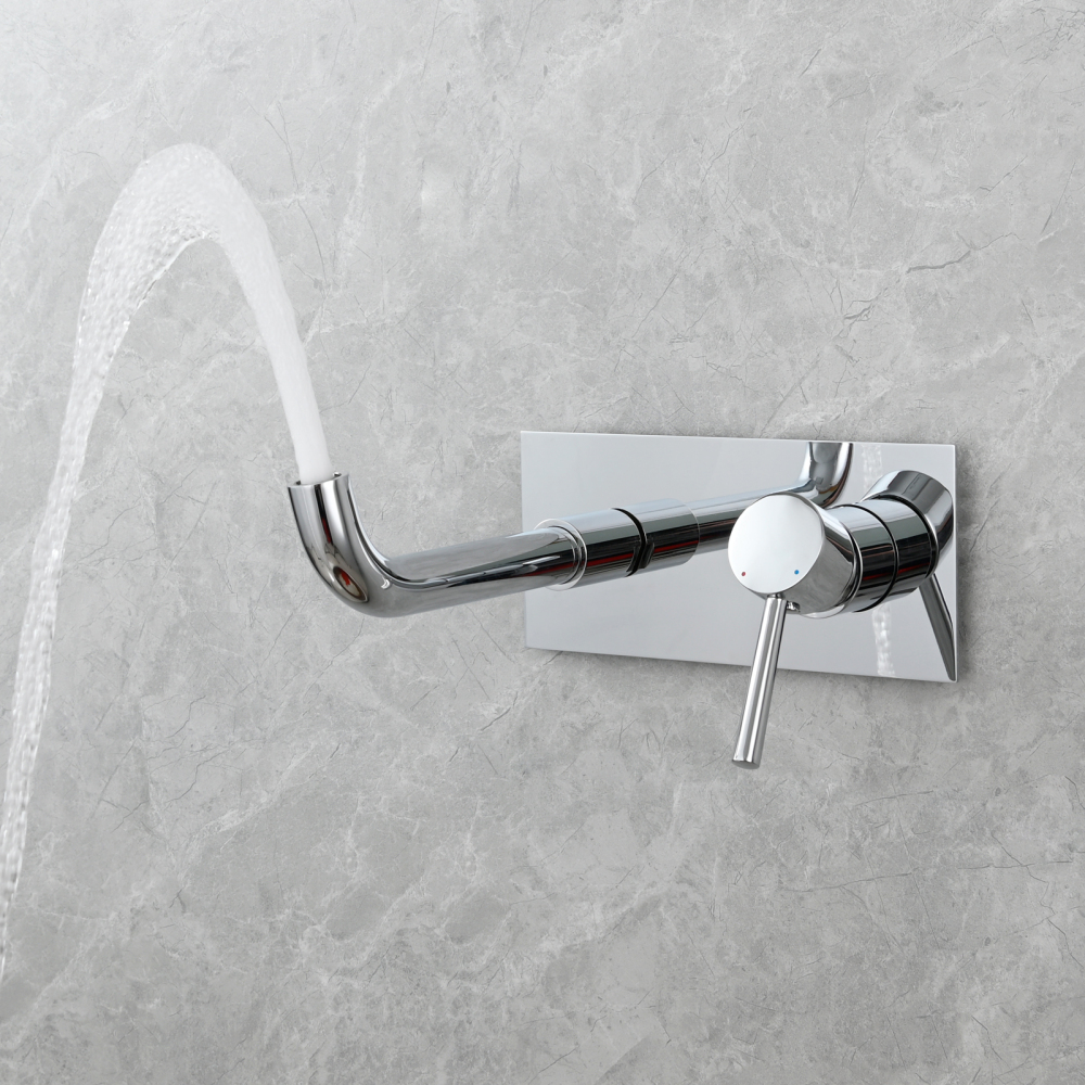 Tecmolog Wall Mount and Black Vessel Bathroom Faucet, 360°Swivel Brass Basin Mixer Tap and Rough in Valve Included BB6083C