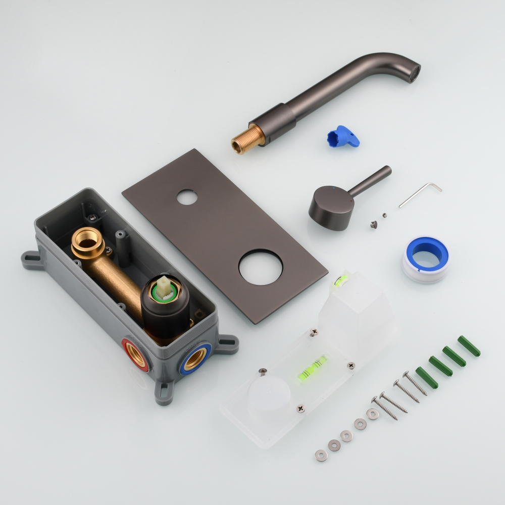 Tecmolog Wall Mount and Black Vessel Bathroom Faucet, 360°Swivel Brass Basin Mixer Tap and Rough in Valve Included BB6083C