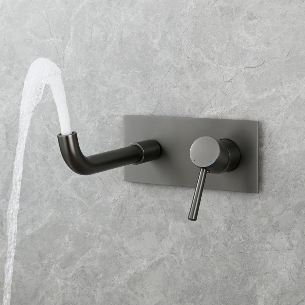 Tecmolog Wall Mount and Black Vessel Bathroom Faucet, 360°Swivel Brass Basin Mixer Tap and Rough in Valve Included BB6083C