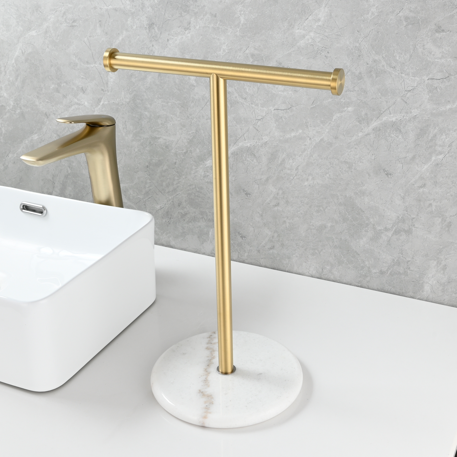 Tecmolog 304 Stainless Steel Black Towel Rack,Free Standing Marble Base Paper Towel Holder,SBH253B