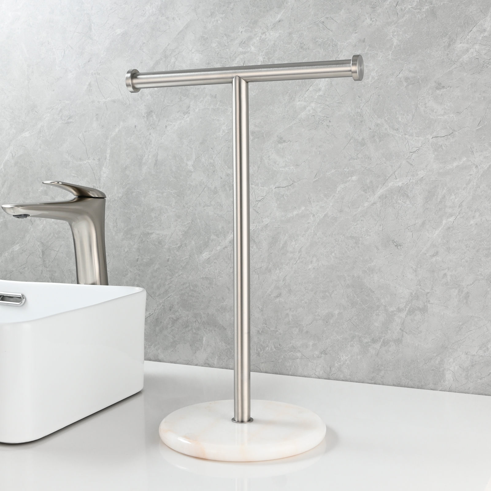 Tecmolog 304 Stainless Steel Black Towel Rack,Free Standing Marble Base Paper Towel Holder,SBH253B