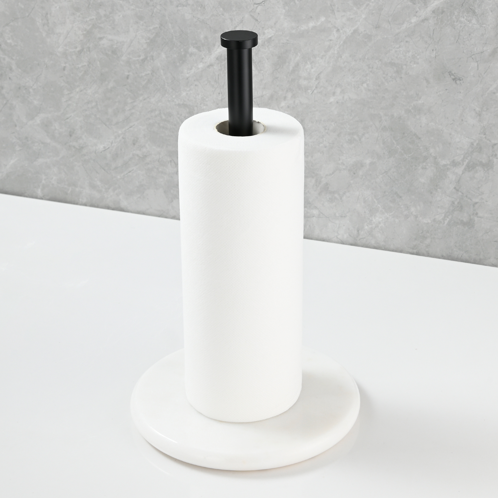 Tecmolog Stainless Steel Paper Towel Holder,Standing Paper Towel Roll Holder with Weighted Marble Base for Kitchen Bathroom