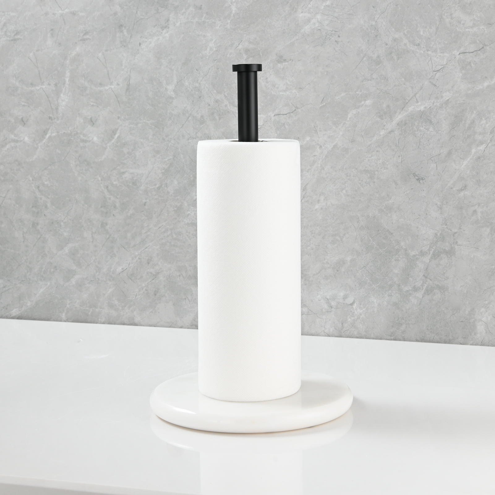 Tecmolog Stainless Steel Paper Towel Holder,Standing Paper Towel Roll Holder with Weighted Marble Base for Kitchen Bathroom