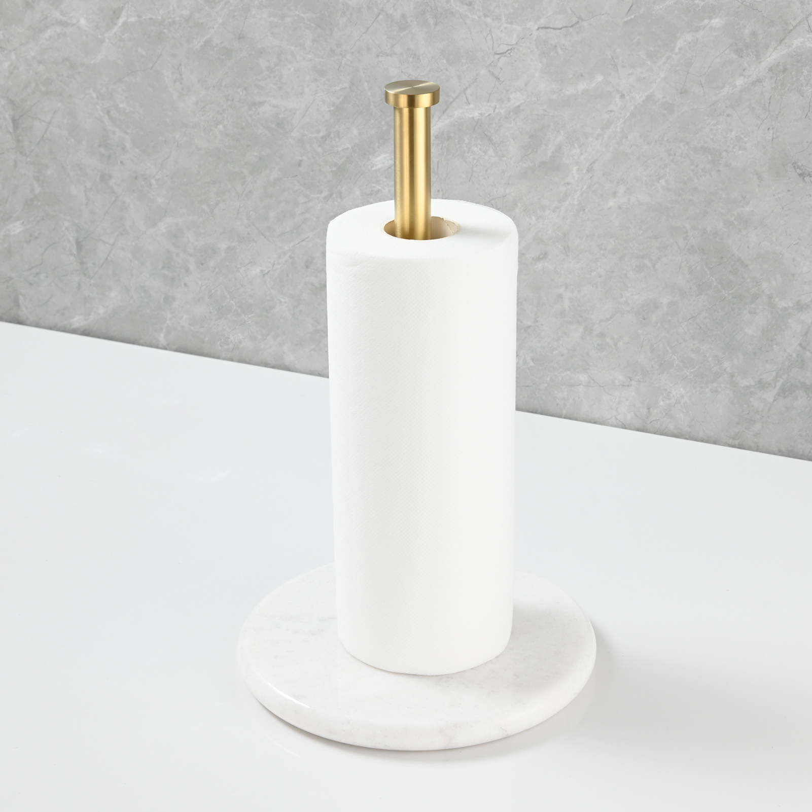 Tecmolog Stainless Steel Paper Towel Holder,Standing Paper Towel Roll Holder with Weighted Marble Base for Kitchen Bathroom