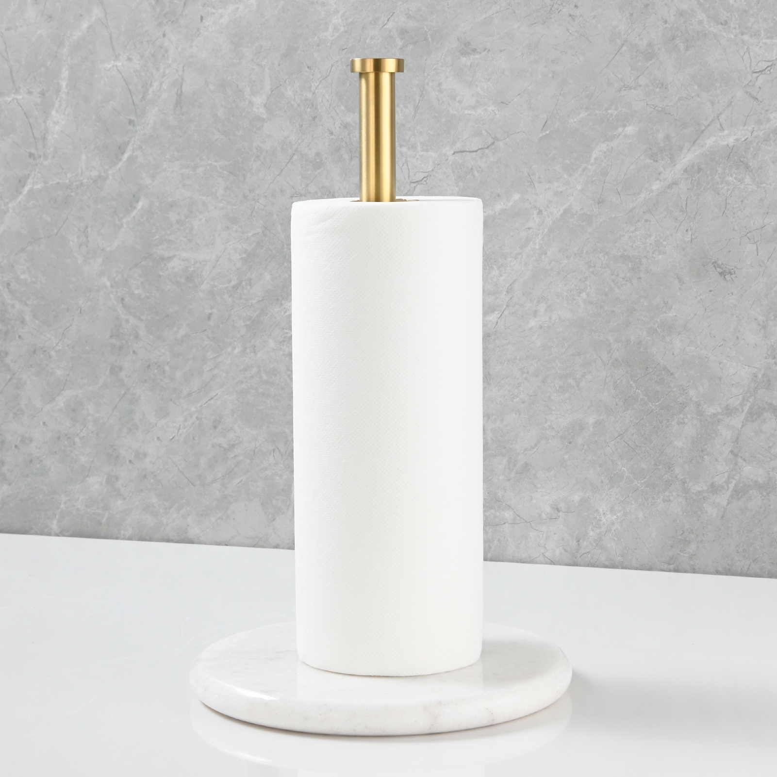 Tecmolog Stainless Steel Paper Towel Holder,Standing Paper Towel Roll Holder with Weighted Marble Base for Kitchen Bathroom