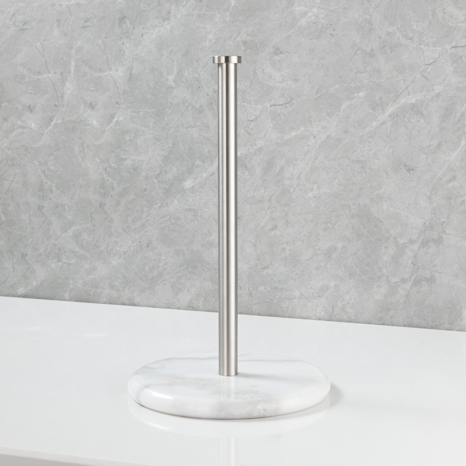 Tecmolog Stainless Steel Paper Towel Holder,Standing Paper Towel Roll Holder with Weighted Marble Base for Kitchen Bathroom