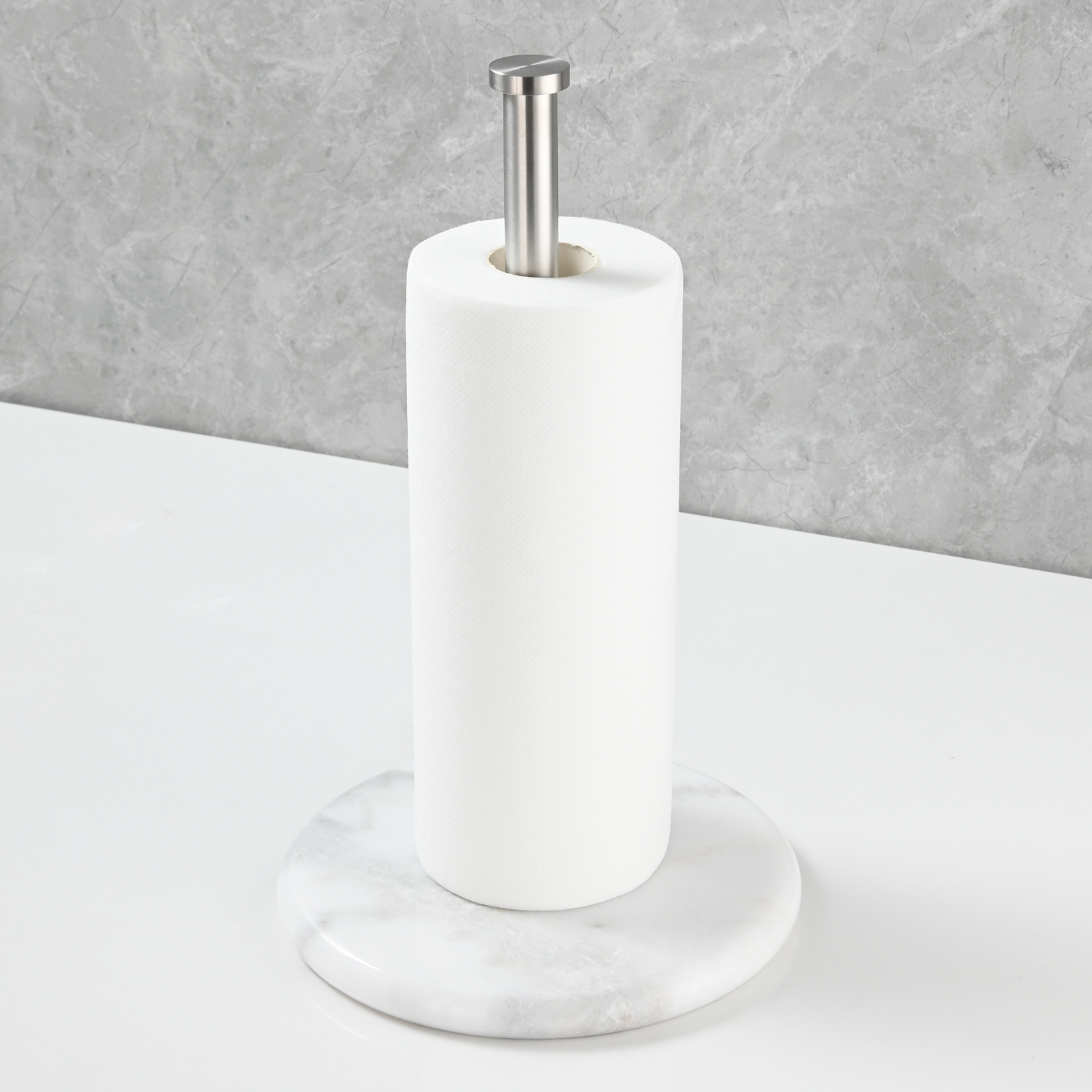Tecmolog Stainless Steel Paper Towel Holder,Standing Paper Towel Roll Holder with Weighted Marble Base for Kitchen Bathroom