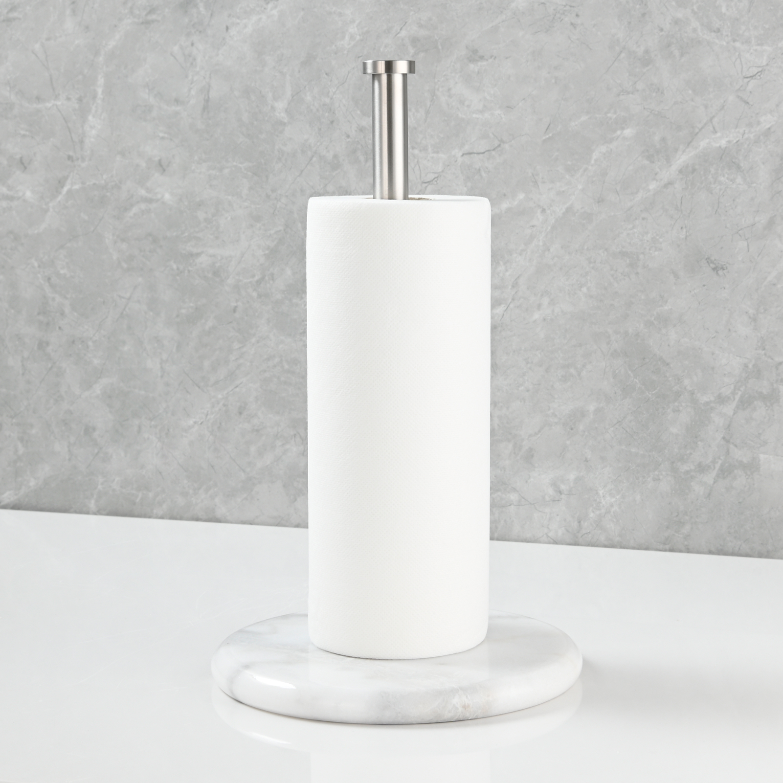 Tecmolog Stainless Steel Paper Towel Holder,Standing Paper Towel Roll Holder with Weighted Marble Base for Kitchen Bathroom