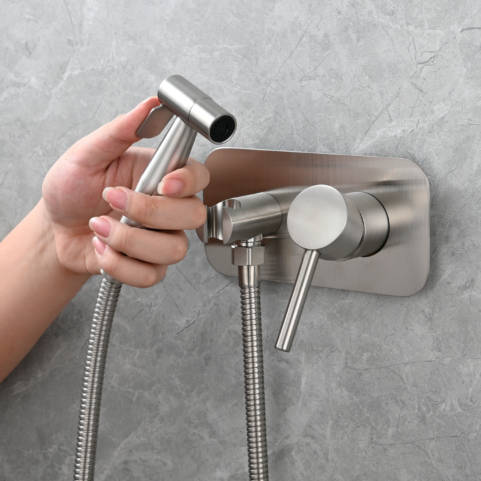 Tecmolog Stainless Steel Toilet Bidet Sprayer Hot and Cold Bidet Spray Set