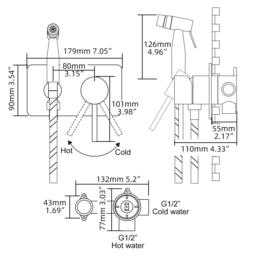 Tecmolog Stainless Steel Toilet Bidet Sprayer Hot and Cold Bidet Spray Set