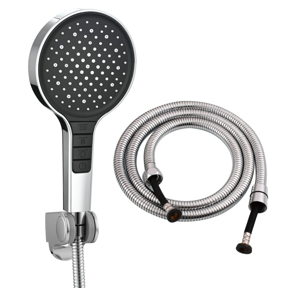 Tecmolog Plastic Shower Set High Pressure 7 Settings Fixed Handheld Shower Head with 1.5m Hose and Holder