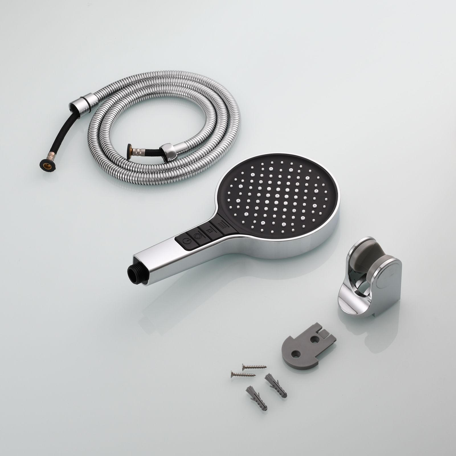 Tecmolog Plastic Shower Set High Pressure 7 Settings Fixed Handheld Shower Head with 1.5m Hose and Holder