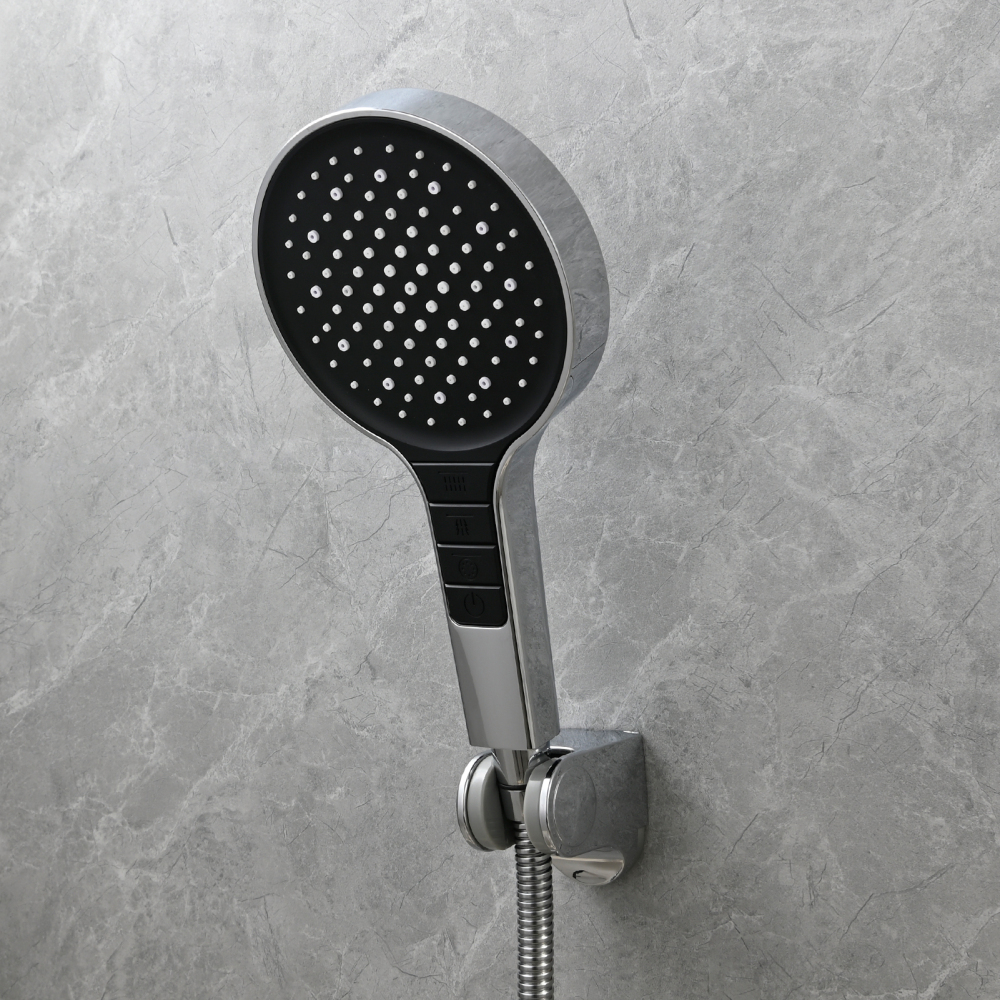 Tecmolog Plastic Shower Set High Pressure 7 Settings Fixed Handheld Shower Head with 1.5m Hose and Holder