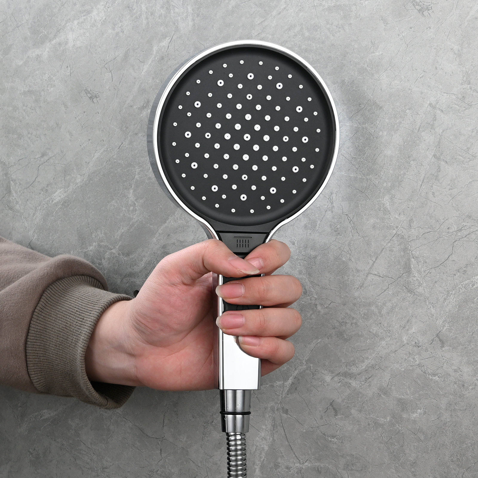 Tecmolog Plastic Shower Set High Pressure 7 Settings Fixed Handheld Shower Head with 1.5m Hose and Holder