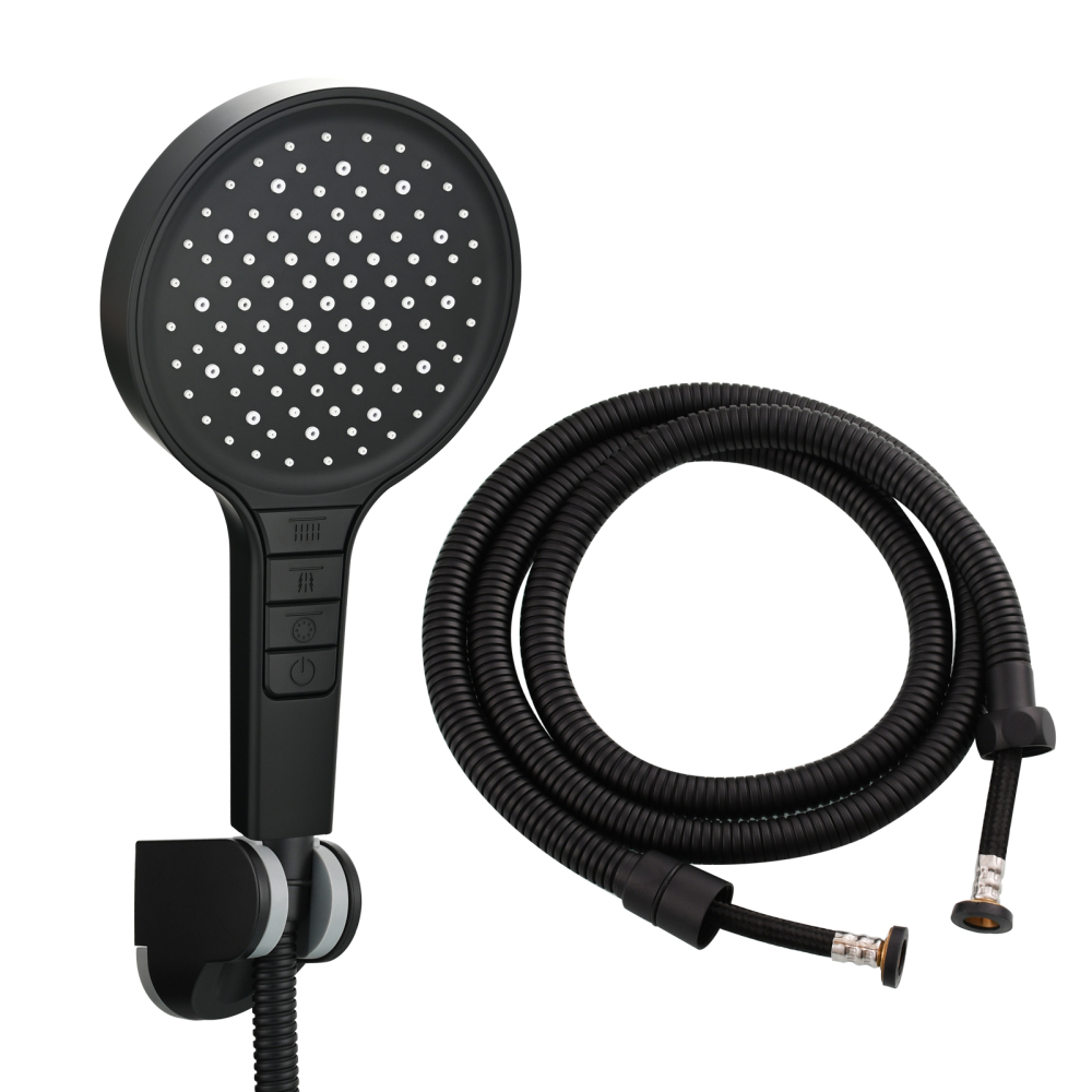 Tecmolog Plastic Shower Set High Pressure 7 Settings Fixed Handheld Shower Head with 1.5m Hose and Holder
