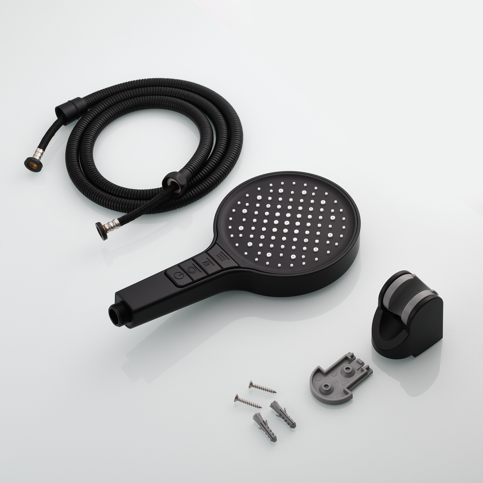 Tecmolog Plastic Shower Set High Pressure 7 Settings Fixed Handheld Shower Head with 1.5m Hose and Holder