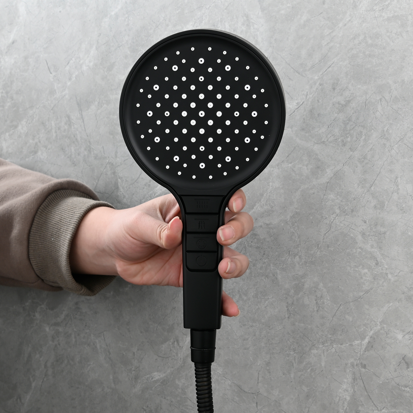 Tecmolog Plastic Shower Set High Pressure 7 Settings Fixed Handheld Shower Head with 1.5m Hose and Holder