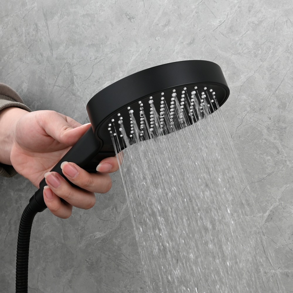 Tecmolog Plastic Shower Set High Pressure 7 Settings Fixed Handheld Shower Head with 1.5m Hose and Holder