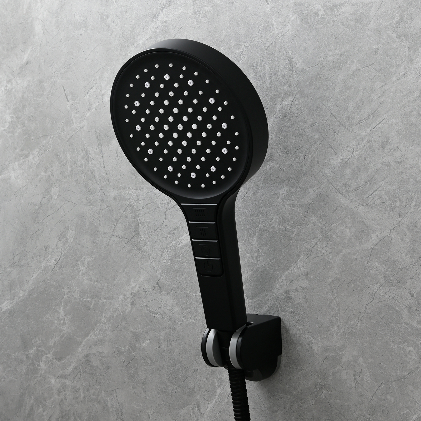 Tecmolog Plastic Shower Set High Pressure 7 Settings Fixed Handheld Shower Head with 1.5m Hose and Holder