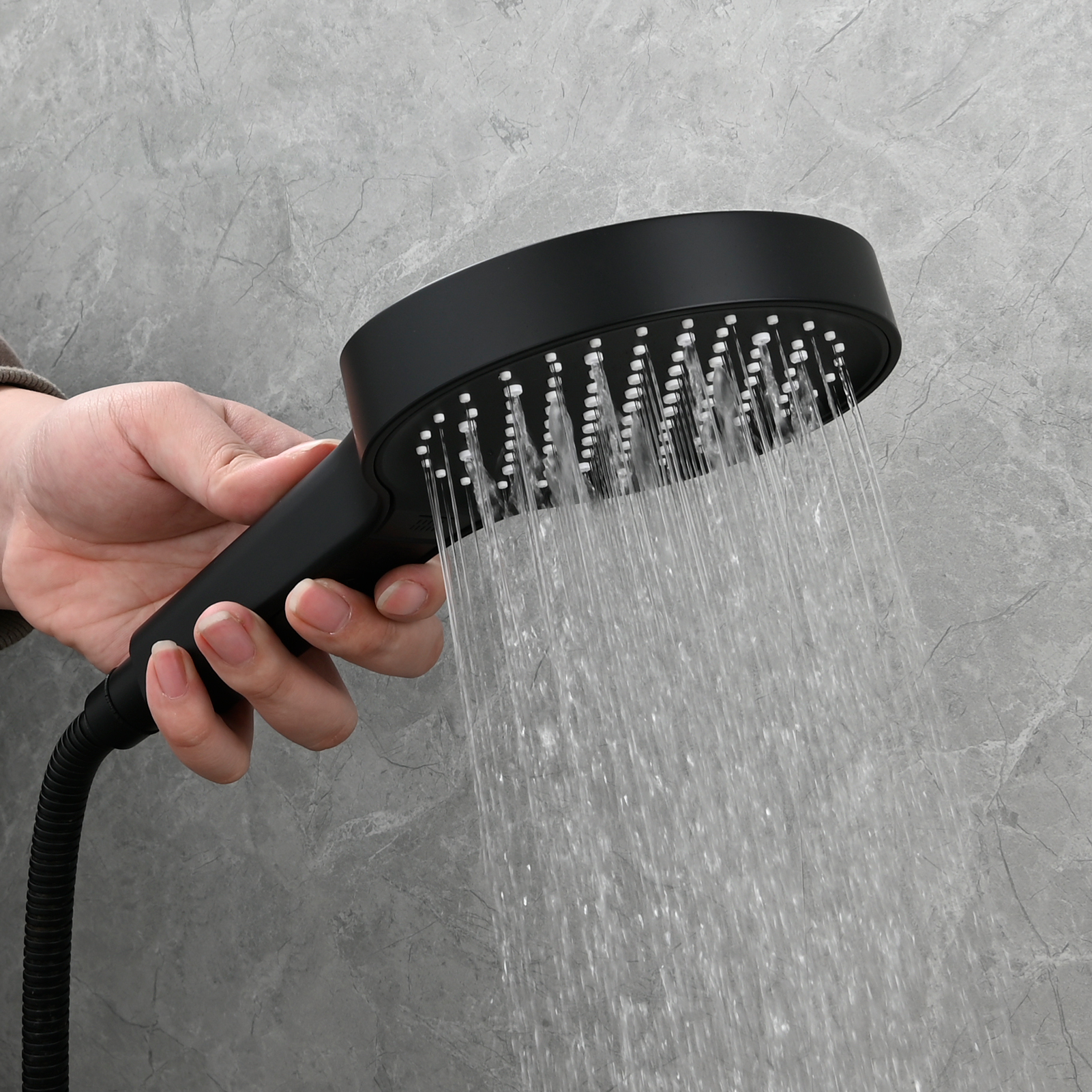 Tecmolog Plastic Shower Set High Pressure 7 Settings Fixed Handheld Shower Head with 1.5m Hose and Holder
