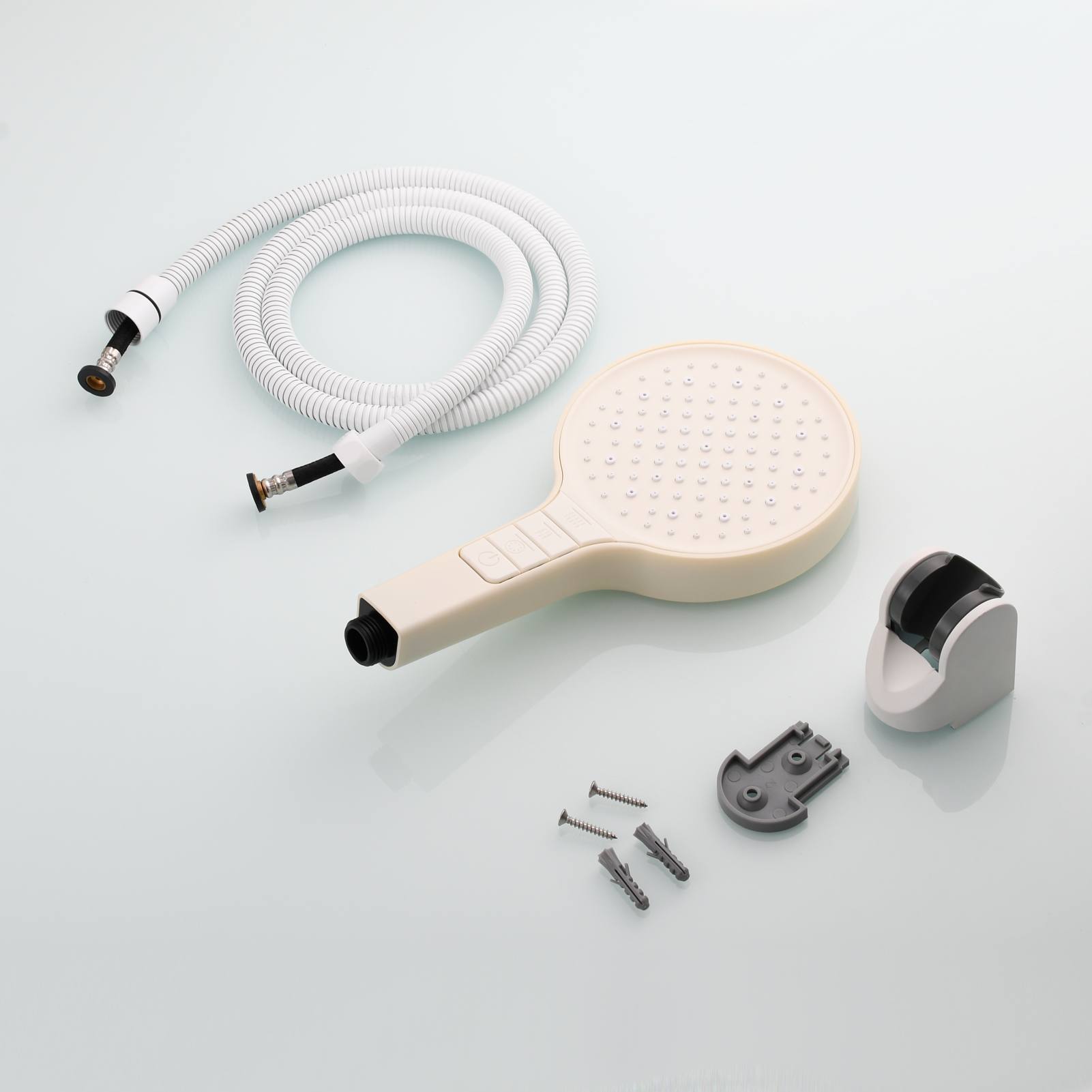 Tecmolog Plastic Shower Set High Pressure 7 Settings Fixed Handheld Shower Head with 1.5m Hose and Holder