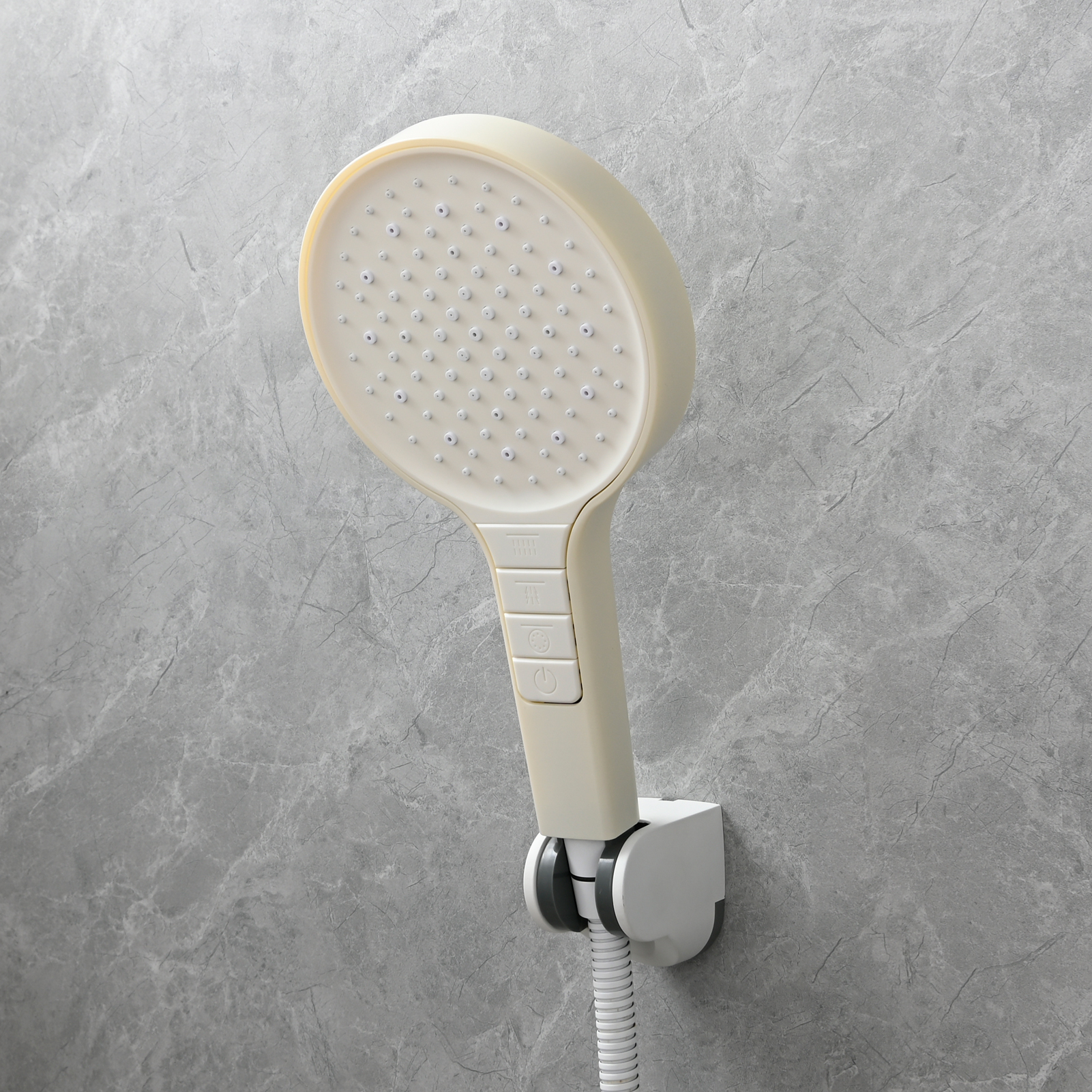 Tecmolog Plastic Shower Set High Pressure 7 Settings Fixed Handheld Shower Head with 1.5m Hose and Holder