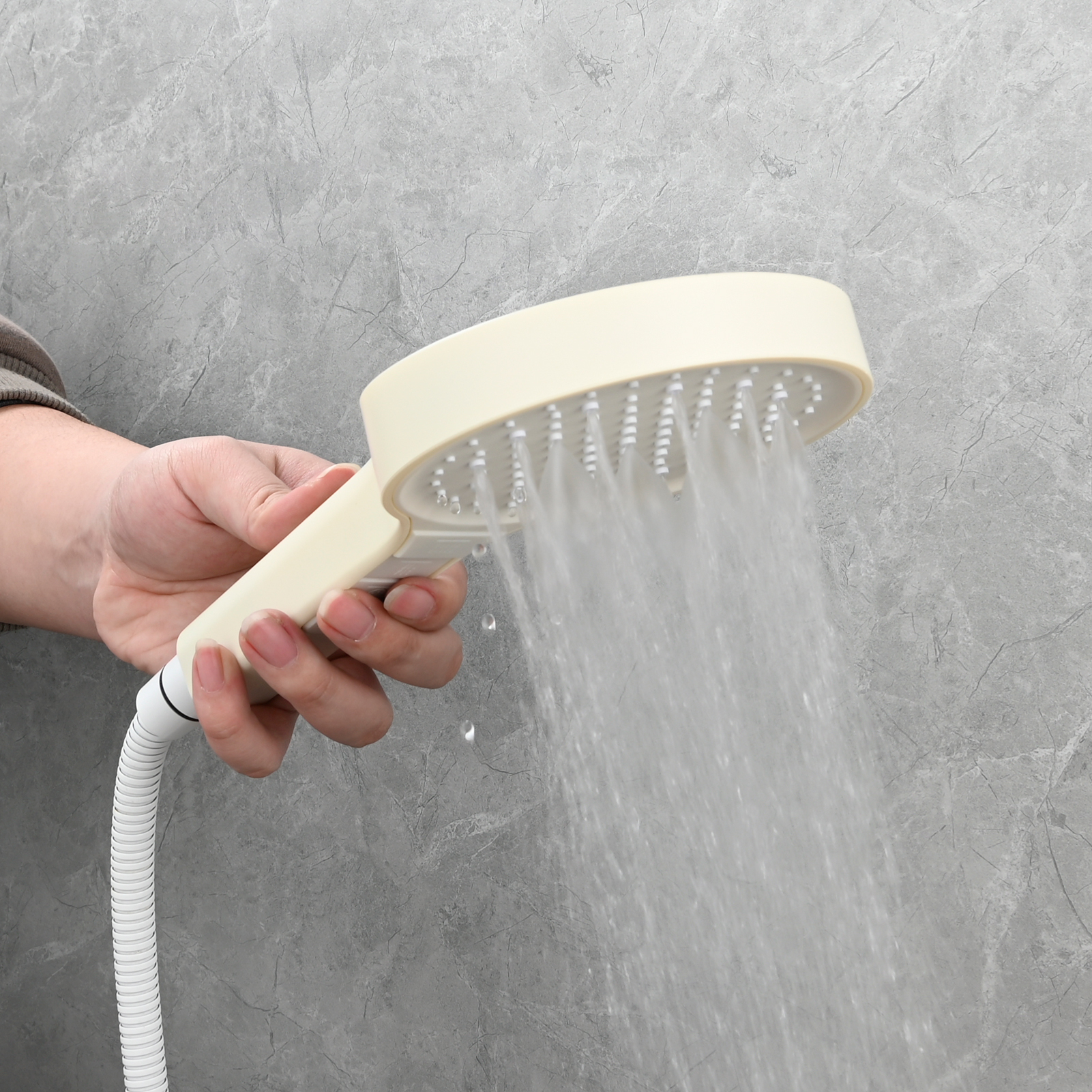 Tecmolog Plastic Shower Set High Pressure 7 Settings Fixed Handheld Shower Head with 1.5m Hose and Holder