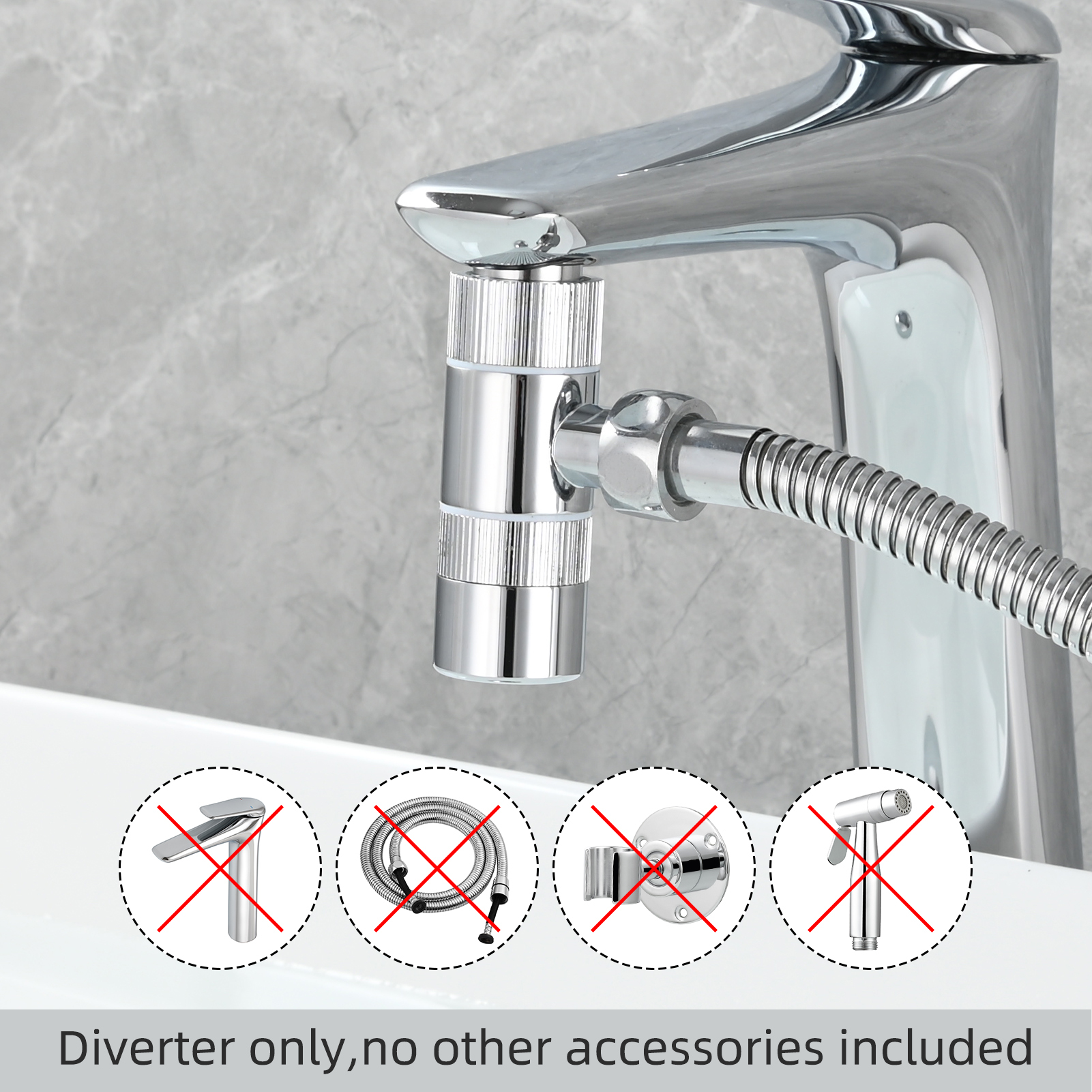 Tecmolog Brass 3 Way Faucet Diverter Valve to Hose Adapter for Kitchen