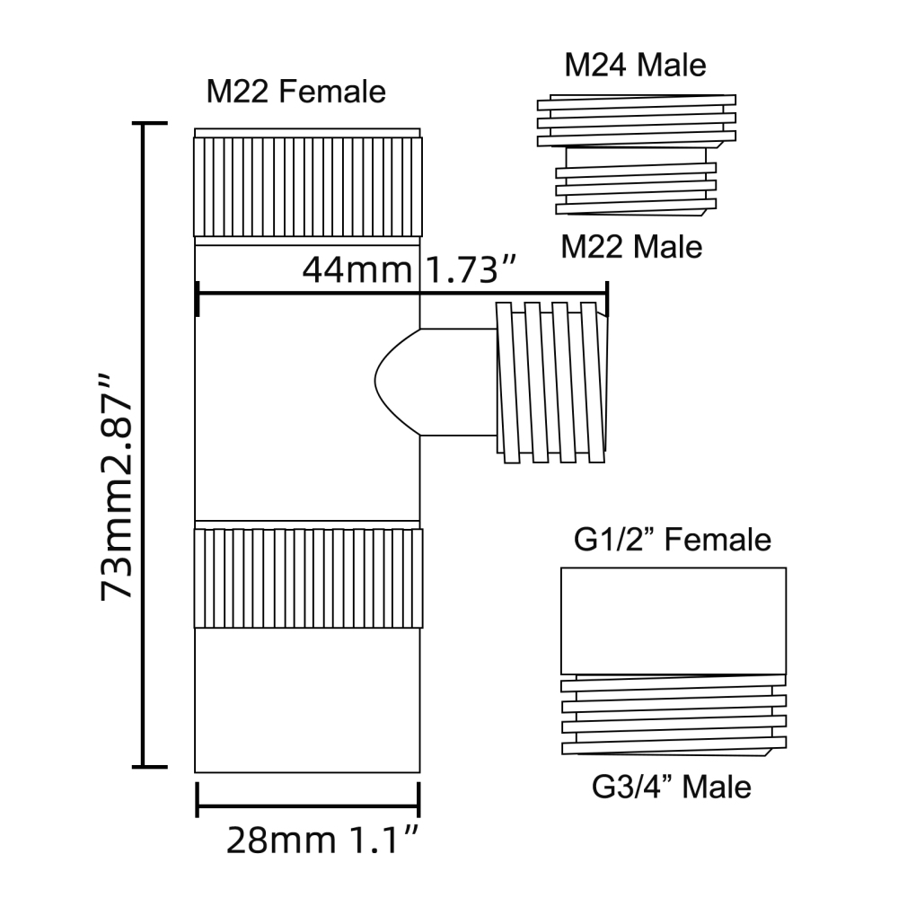 Tecmolog Brass 3 Way Faucet Diverter Valve to Hose Adapter for Kitchen