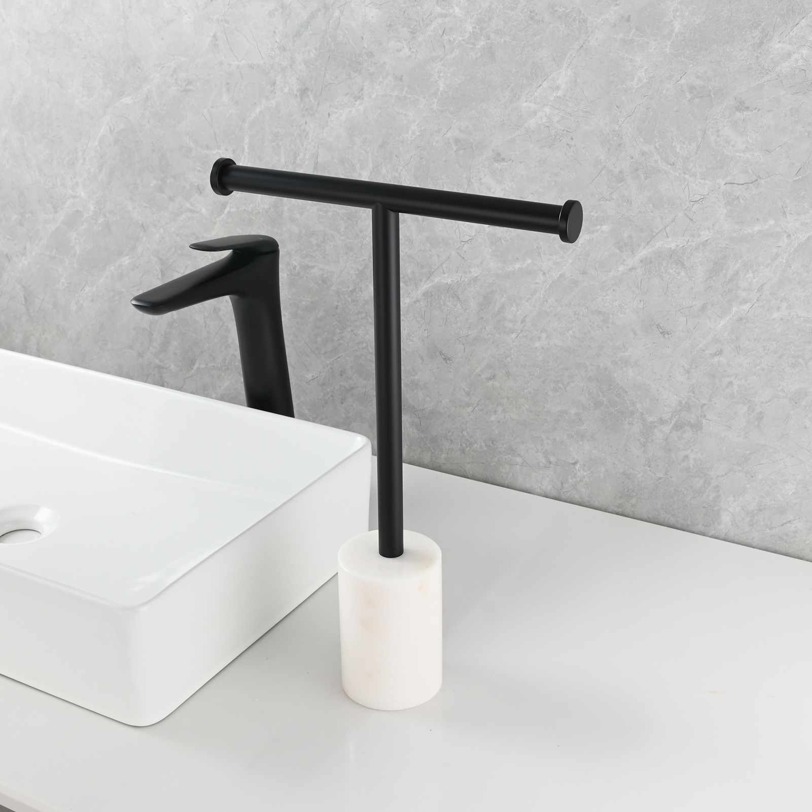 Tecmolog Stainless Steel Cylindrical Marble Toilet Paper Holder Rack Freestanding