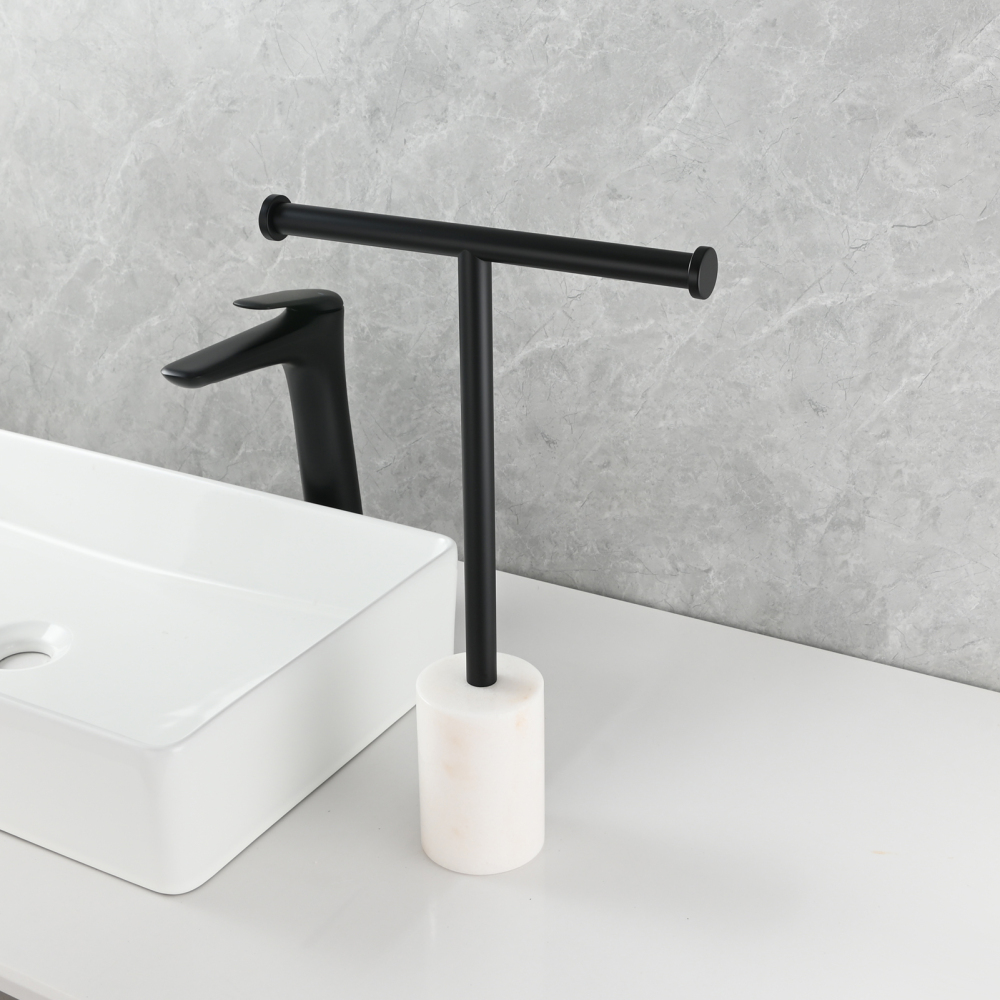 Tecmolog Stainless Steel Cylindrical Marble Toilet Paper Holder Rack Freestanding