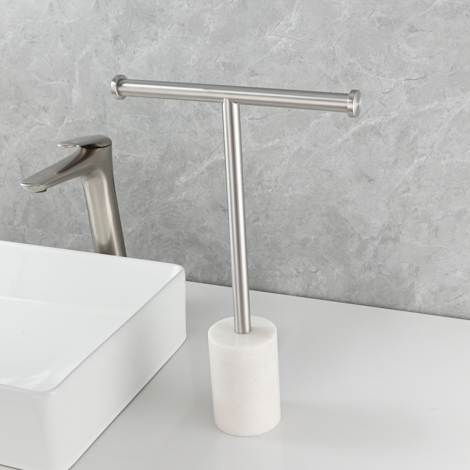 Tecmolog Stainless Steel Cylindrical Marble Toilet Paper Holder Rack Freestanding