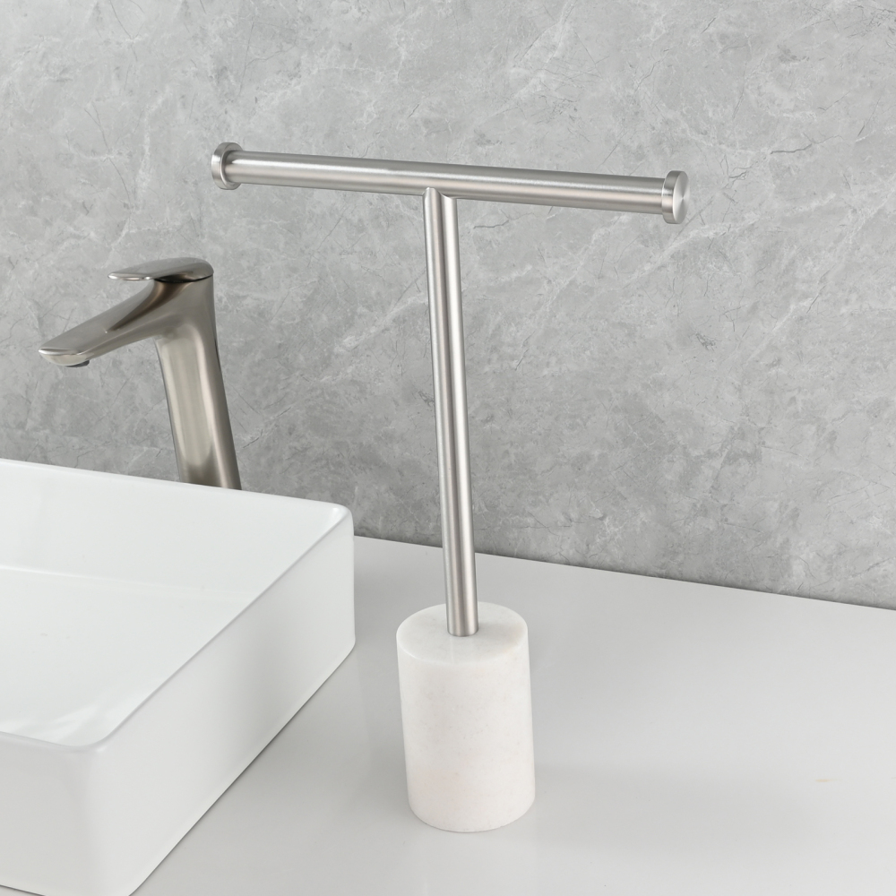 Tecmolog Stainless Steel Cylindrical Marble Toilet Paper Holder Rack Freestanding
