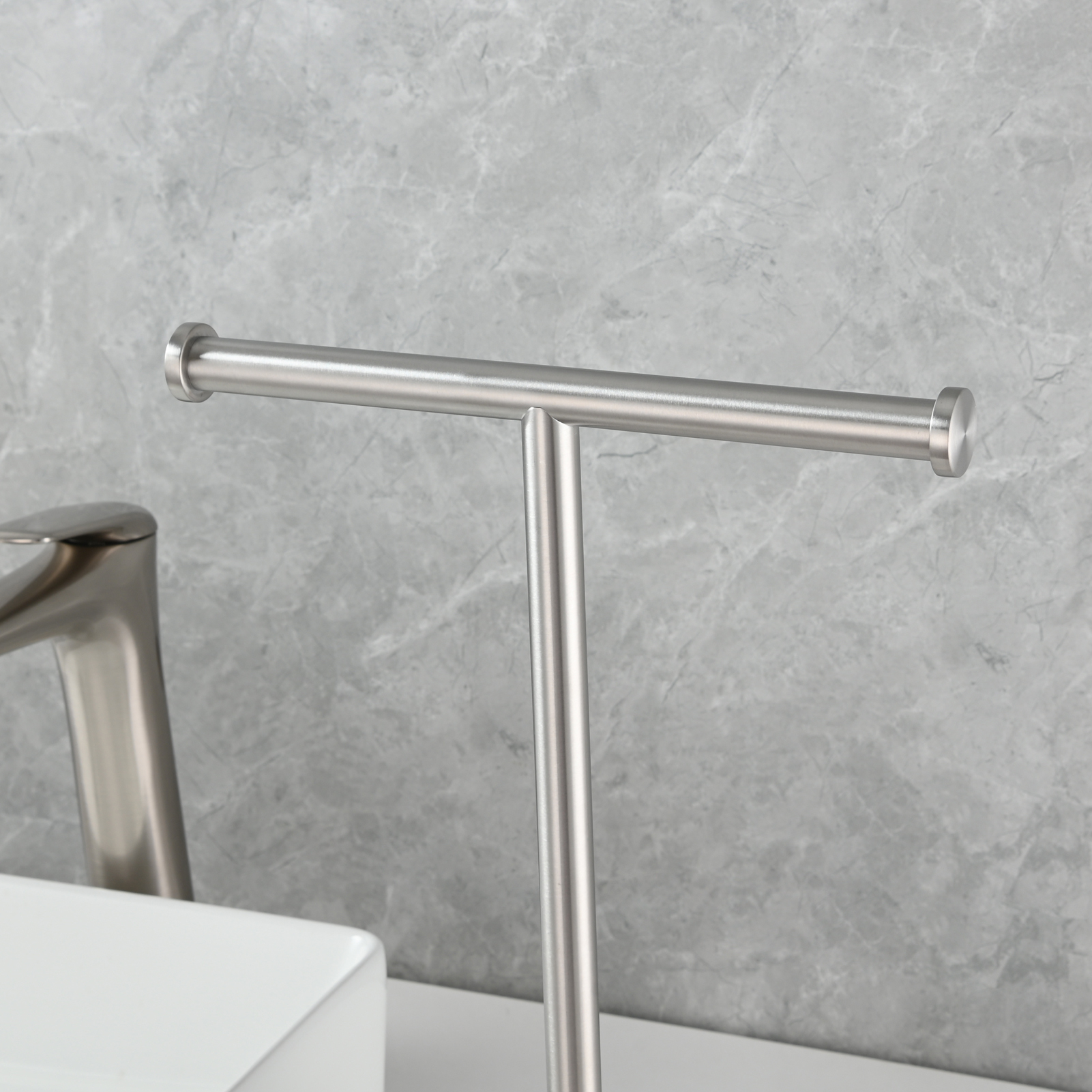 Tecmolog Stainless Steel Cylindrical Marble Toilet Paper Holder Rack Freestanding