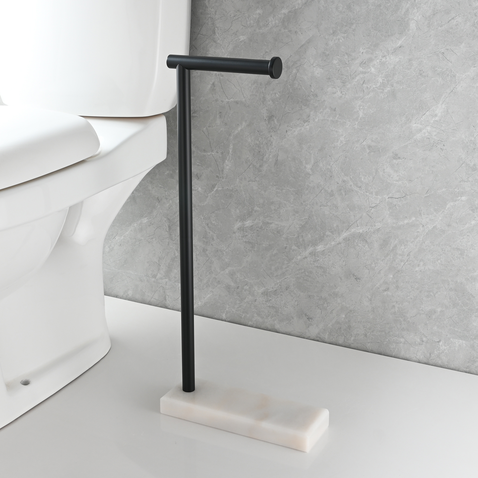 Tecmolog Stainless Steel Toilet Paper Holder Stand, Freestanding Toilet Paper Roll Holder with Modern Natural Marble Base
