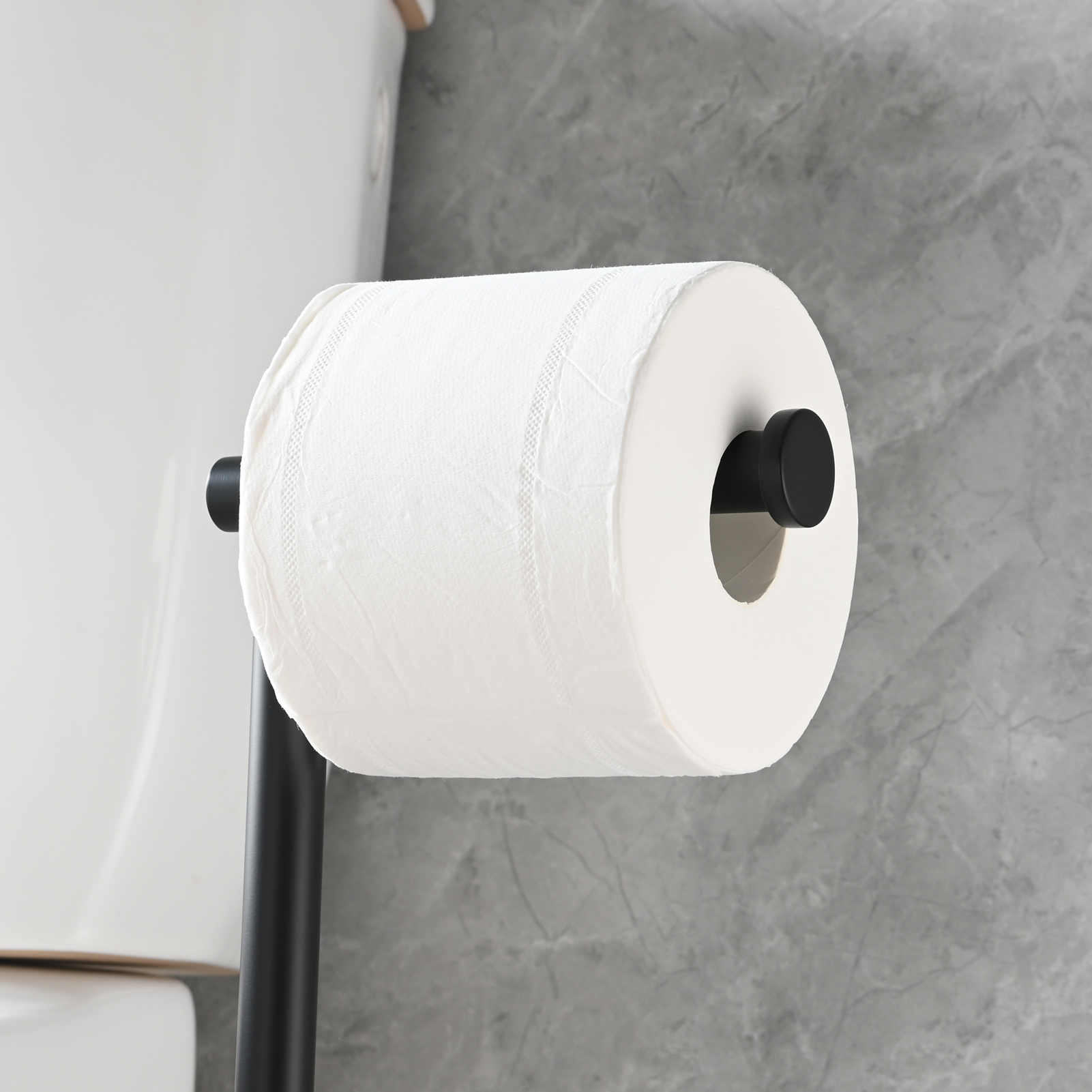 Tecmolog Stainless Steel Toilet Paper Holder Stand, Freestanding Toilet Paper Roll Holder with Modern Natural Marble Base