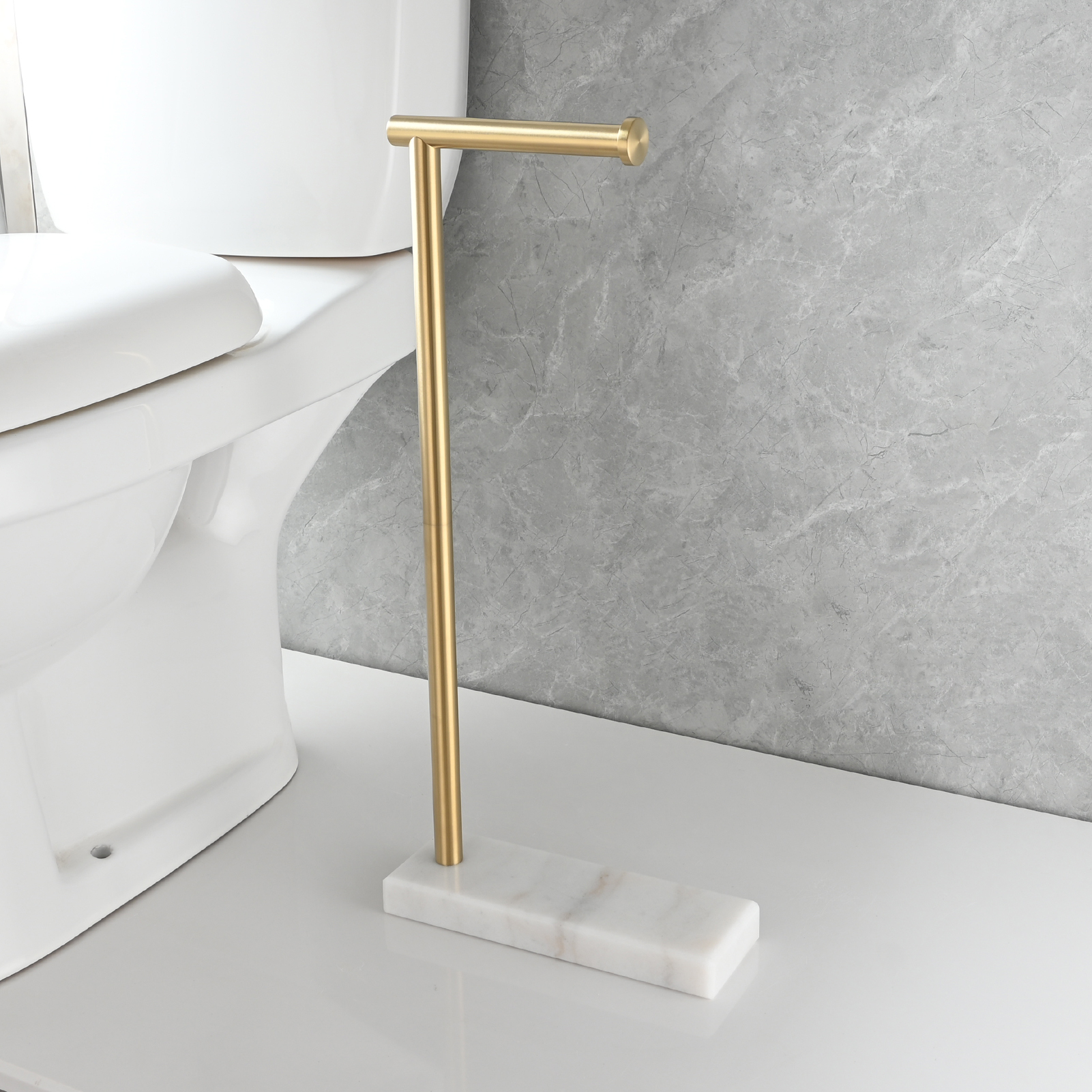 Tecmolog Stainless Steel Toilet Paper Holder Stand, Freestanding Toilet Paper Roll Holder with Modern Natural Marble Base