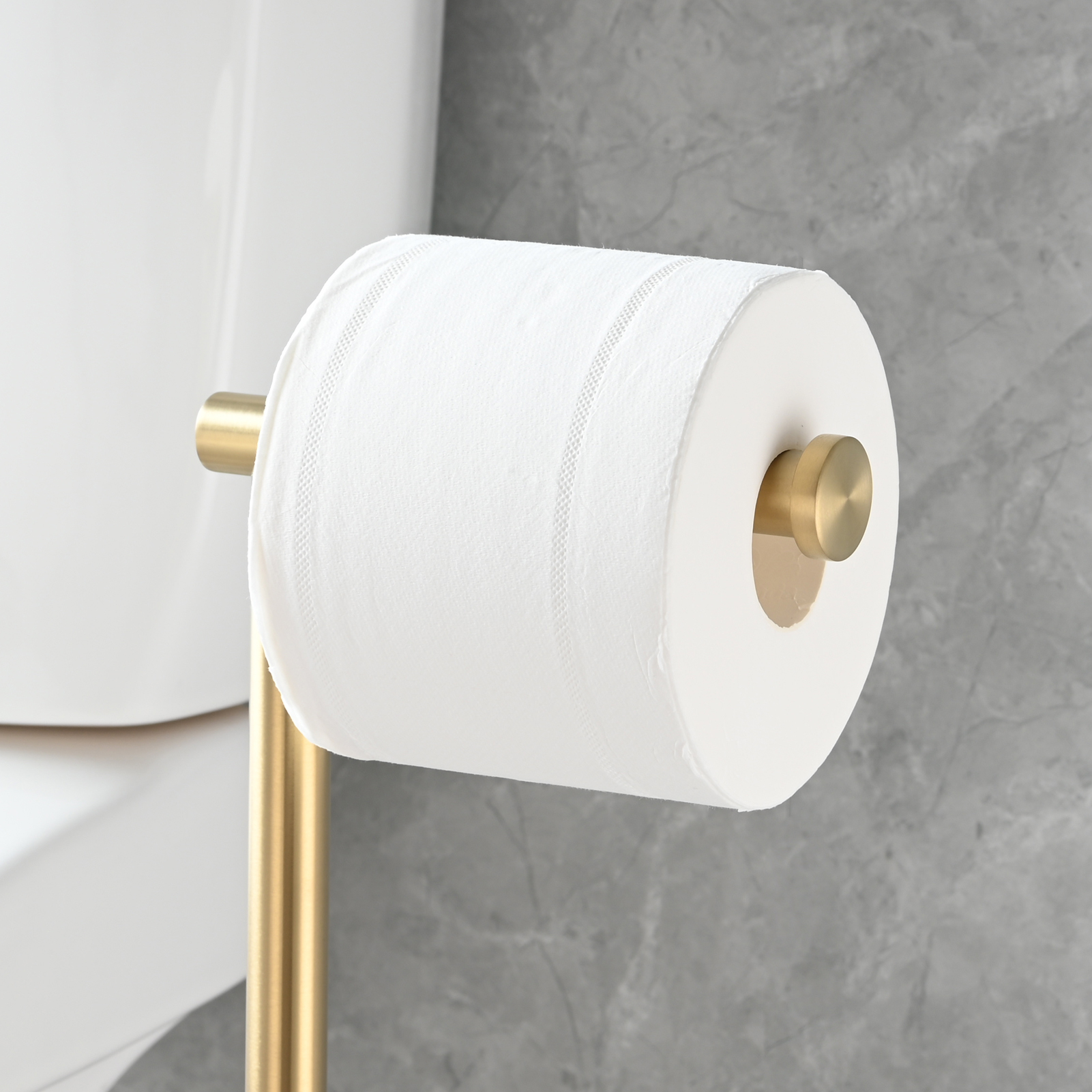 Tecmolog Stainless Steel Toilet Paper Holder Stand, Freestanding Toilet Paper Roll Holder with Modern Natural Marble Base
