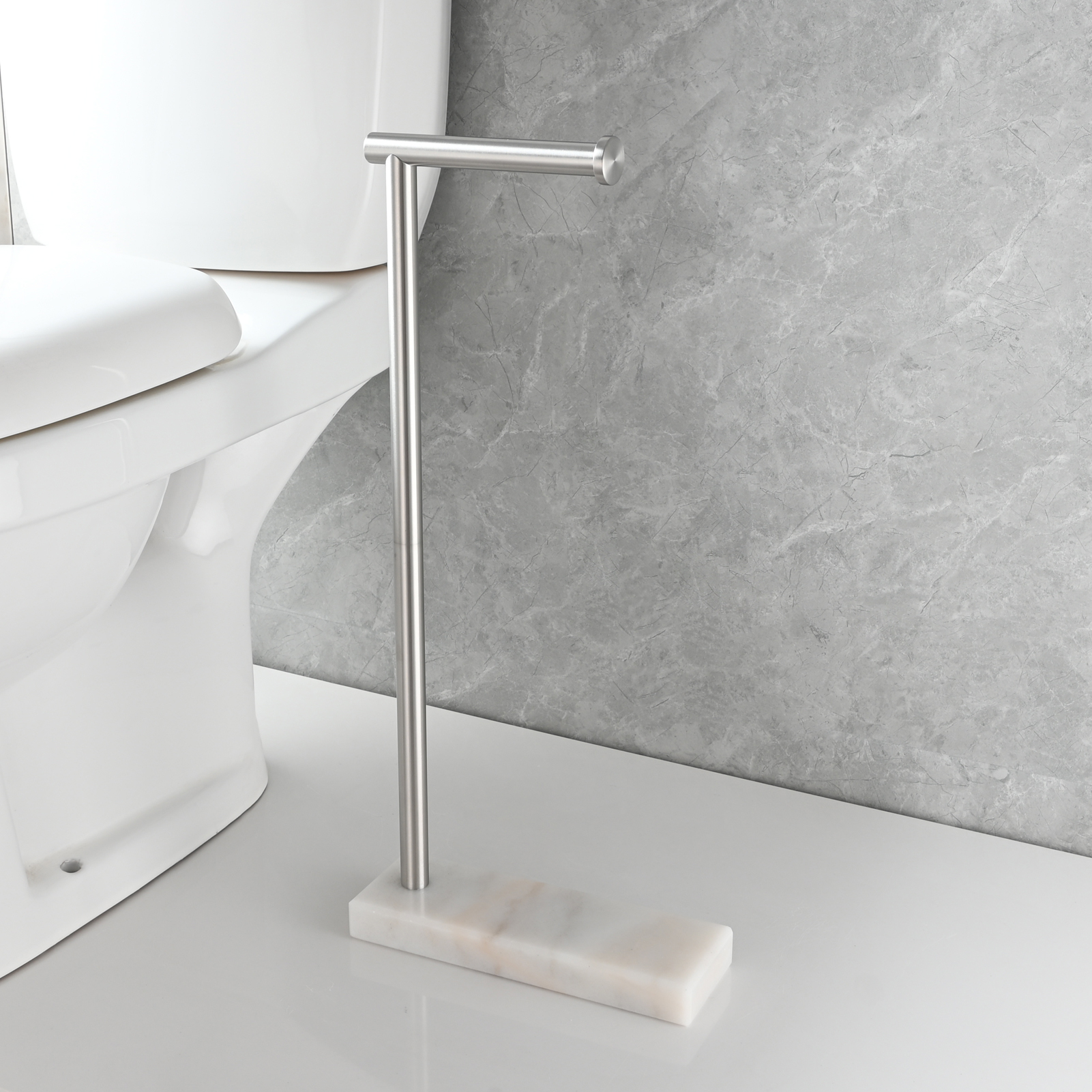 Tecmolog Stainless Steel Toilet Paper Holder Stand, Freestanding Toilet Paper Roll Holder with Modern Natural Marble Base