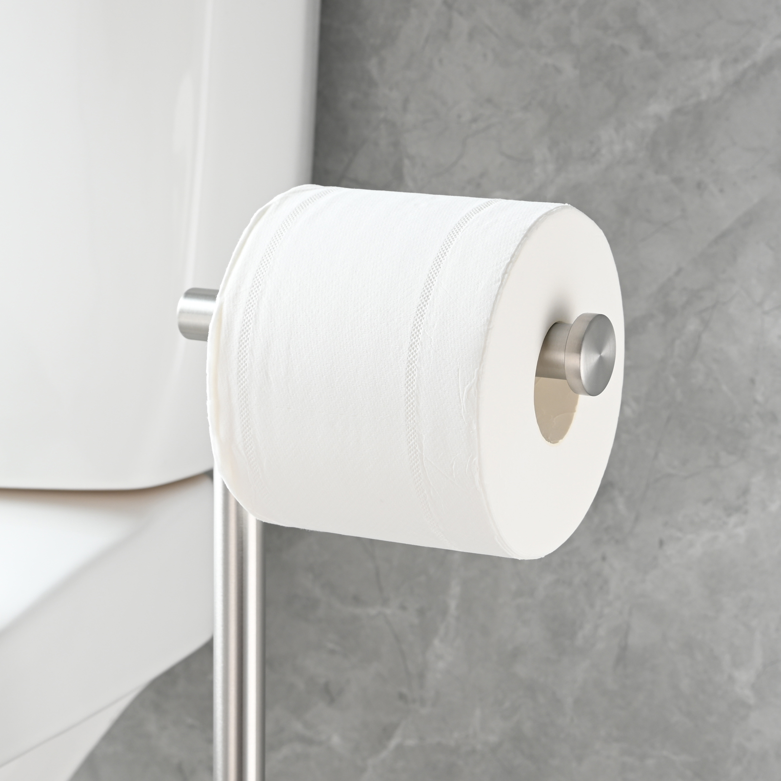 Tecmolog Stainless Steel Toilet Paper Holder Stand, Freestanding Toilet Paper Roll Holder with Modern Natural Marble Base