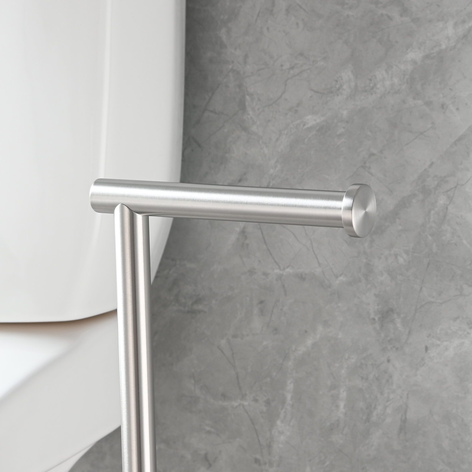 Tecmolog Stainless Steel Toilet Paper Holder Stand, Freestanding Toilet Paper Roll Holder with Modern Natural Marble Base