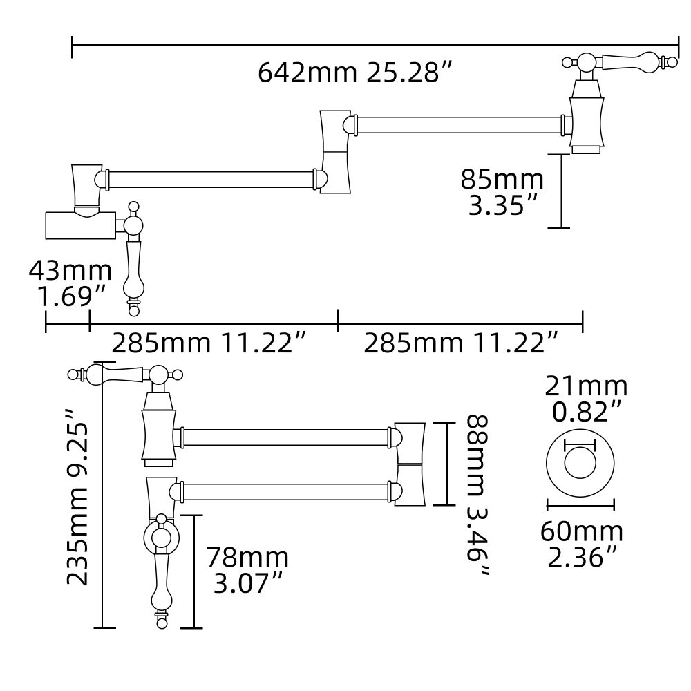 Tecmolog Brass Pot Filler Faucet Wall Mount Kitchen Faucet,Chrome Folding Faucet Stretchable Double Joint Swing Arm