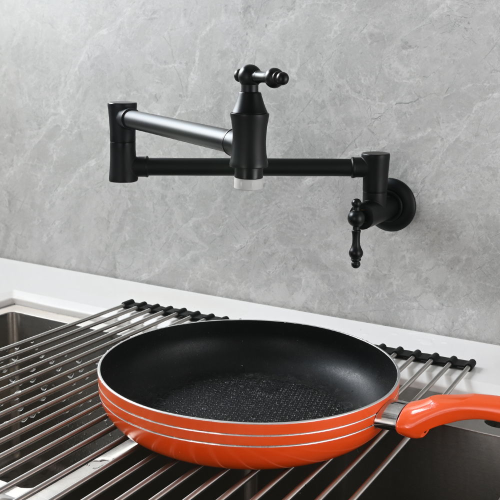 Tecmolog Brass Pot Filler Faucet Wall Mount Kitchen Faucet,Chrome Folding Faucet Stretchable Double Joint Swing Arm