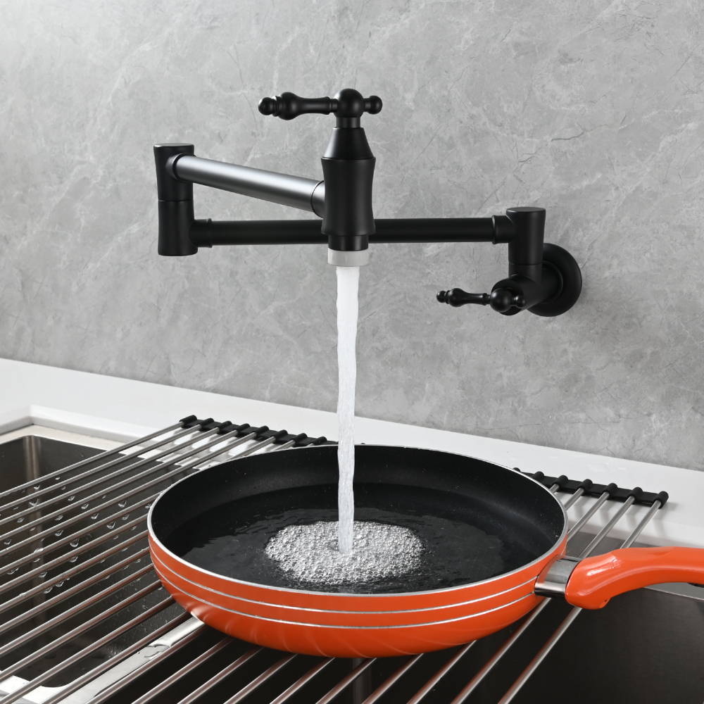 Tecmolog Brass Pot Filler Faucet Wall Mount Kitchen Faucet,Chrome Folding Faucet Stretchable Double Joint Swing Arm