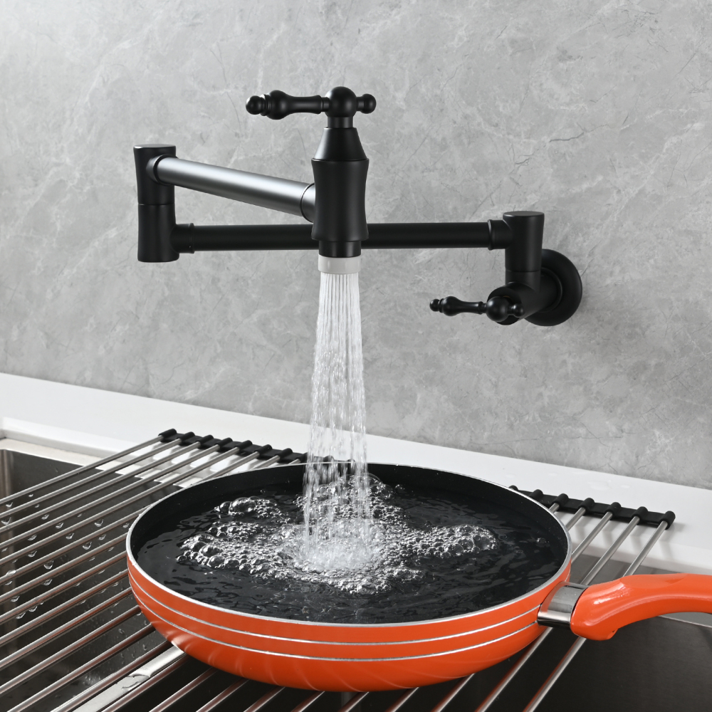 Tecmolog Brass Pot Filler Faucet Wall Mount Kitchen Faucet,Chrome Folding Faucet Stretchable Double Joint Swing Arm