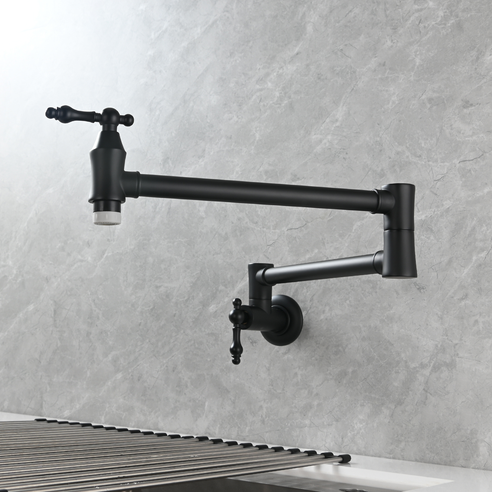 Tecmolog Brass Pot Filler Faucet Wall Mount Kitchen Faucet,Chrome Folding Faucet Stretchable Double Joint Swing Arm
