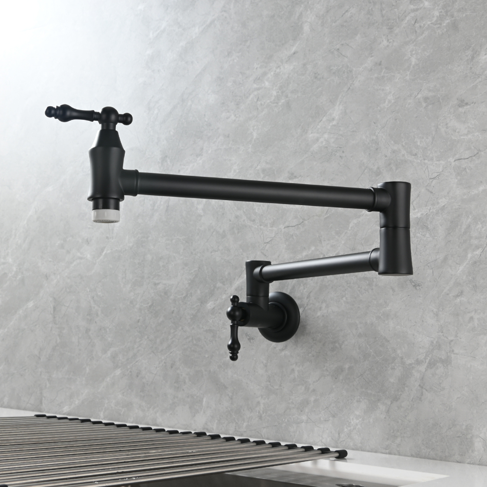 Tecmolog Brass Pot Filler Faucet Wall Mount Kitchen Faucet,Chrome Folding Faucet Stretchable Double Joint Swing Arm