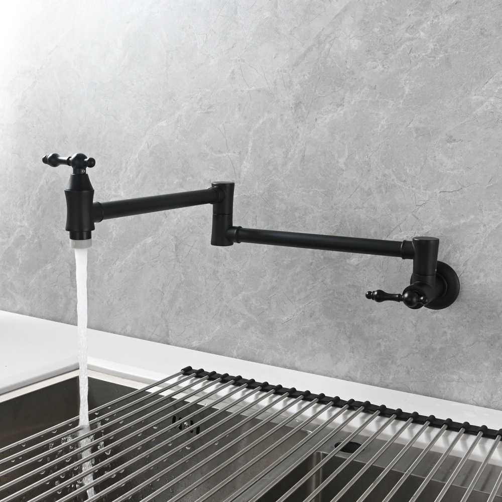 Tecmolog Brass Pot Filler Faucet Wall Mount Kitchen Faucet,Chrome Folding Faucet Stretchable Double Joint Swing Arm